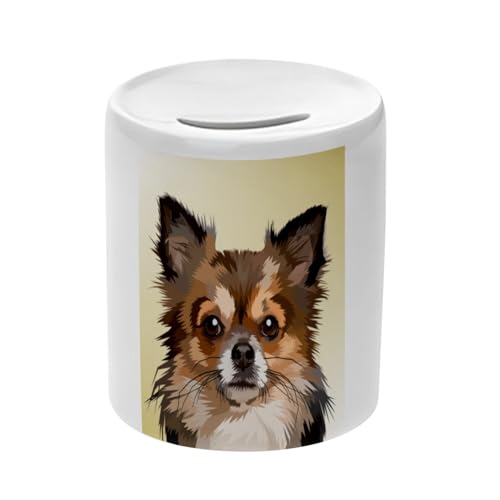 Tirelire Céramique Blanche - Chihuahua Petit Chien Mignon Animal Domestique Artwork Art - Boîte à Monnaie avec Bouchon Décoration Chambre Imprimé en France