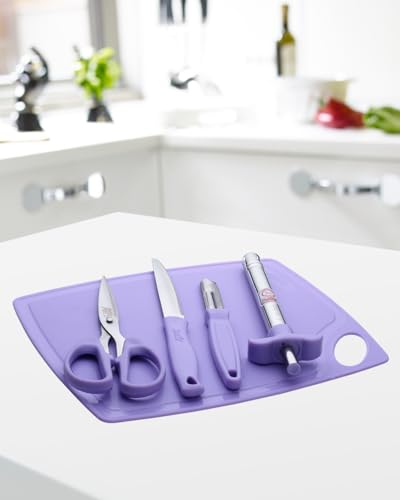 Image of Anjali Kitchen Combo Set - 5 Pcs Essential Tools for Everyday Use Includes Chopping Board, Knife, Lighter, Scissor & Peeler,Multipurpose, Durable & Easy to Clean