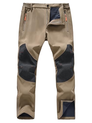 SPOSULEI Mens Ski Waterproof Insulated Pants Fleece Lined Softshell Snow Hiking Snowboard Outdoor Pants with Zipper Pockets