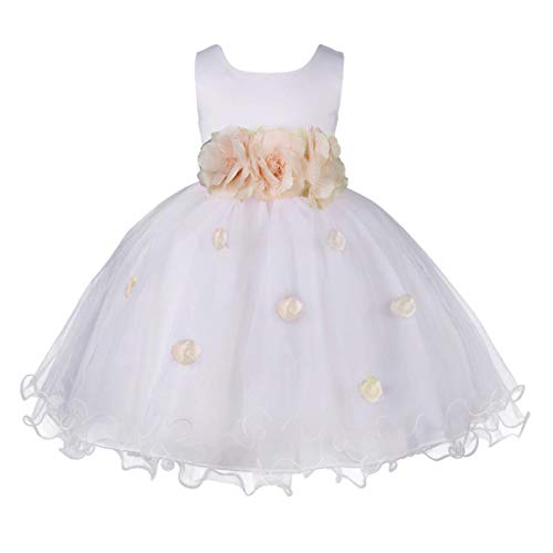 Pink Promise Girl's Baby's White Flower Petals Ruffled Tulle Wedding Dress