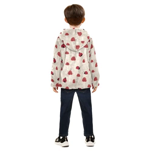 Cute Ladybird and Mushroom Girls Fleece Jacket Girls Fall Jacket Girls Zip Up Hoodie Girls Sherpa Jacket 2-10T4