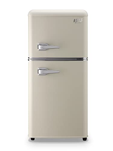KRIB BLING 3.5 Cu.Ft Refrigerator with Freezer,Vintage Double Door,Lock Fresh,7 Level Adjustable Thermostat ct for Dorm, Bar, Office,Kitchen, Apartment，Red