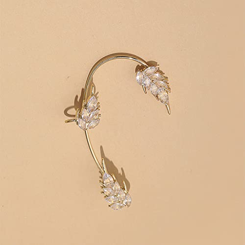 Kenjudess Sparkling Rhinestone Wheat Ear Cuffs 2Pcs Vintage Leaf Cartilage Ear Wrap Non-Pierced Fake Earrings Prom Party Festival Accessories For Women And Girls (Gold) #TOP2