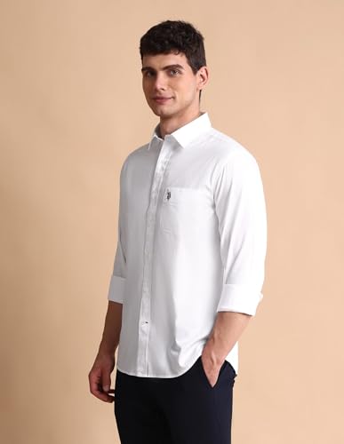 Image of U.S. Polo ASSN. Solid Tailored Fit Shirt for Men - 100% Cotton, Breathable & Comfortable, Full Sleeves Casual Shirt for Men
