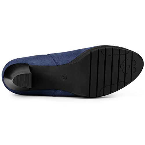 Allegra K Allegra K Women's Round Toe Block Heels Chelsea Dark Blue Ankle Boots 7 M US