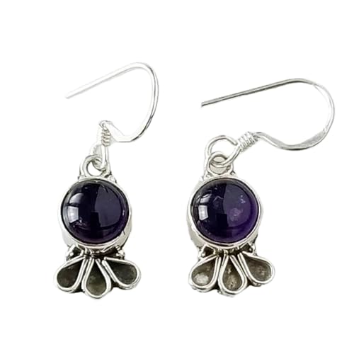 Boucles d'oreilles améthyste naturelle suspendues argent 925 géométrique