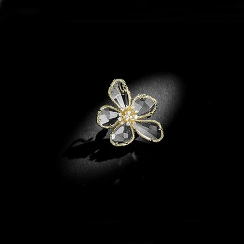 Image of Rhinestone Flower Brooch Pin for Women Girls Gold Plated Fashion Geometric Crystal Floral Petal Pistil Brooches Lapel Pins Dainty Art Deco Dress Accessories Wedding Birthday Holiday Jewelry