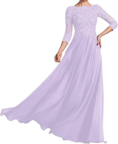 ISABUFEI Scoop Neck Mother of The Bride Dress – Long Formal Gown with 3/4 Sleeves Lace Applique Dresses2