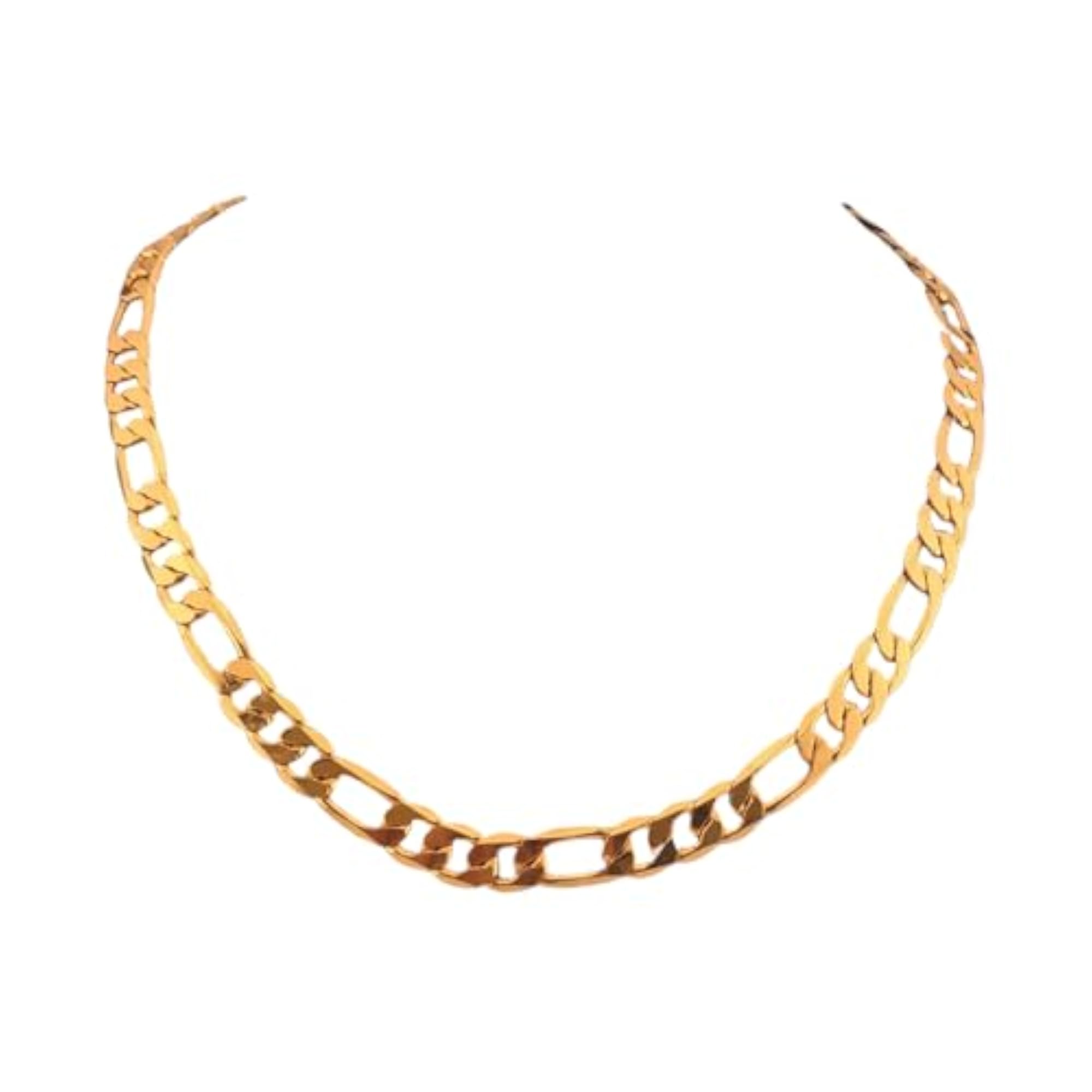 Gold Plated Figaro Chain Necklace, Unisex Copper Base, Classic Style