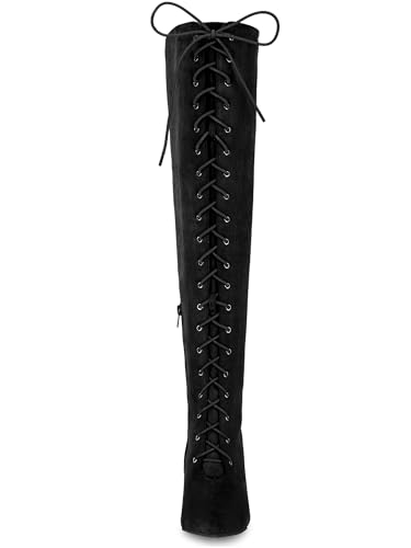 Allegra K Allegra K Women's Thigh High Boots Lace Up Stiletto Heel Black Over Knee High Boots 8.5 M US