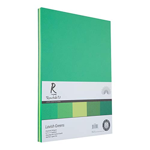 Premium Colored Cardstock Paper 8.5” x 11”, Assorted Green Colors | 65lb Smooth Texture | Solid Core Card Stock for Crafts and Scrapbooking | 50 Sheets (Lavish Greens)