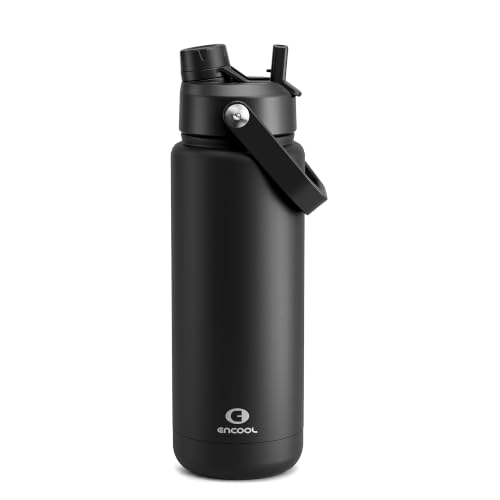 Image of ENCOOL Insulated Water Bottle with Straw Stainless Steel Water Bottle, Leak-Proof, BPA-Free, Double Wall Vacuum Keeps Cold for 24 Hours for Sports, Travel, School (32 oz, Black Night)