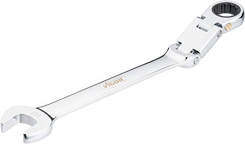 Vigor V6752-18 Ratchet Combination Spanner (Double Joint with Fine Toothed Ratchet Mechanism on The Ring Side) Silver