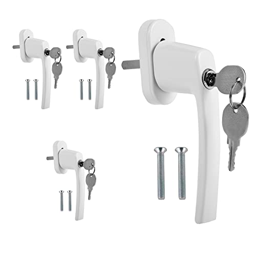 Randaco Lot de 4 poignées de fenêtre verrouillables en aluminium de qualité supérieure - Avec clé et serrure - Longueur de la tige : 35 mm