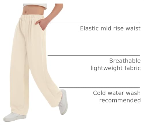 Image of EXARUS 3 Pack Girls Summer Pants Wide Leg Linen Flowy Teen Casual Loose | Tween Beach Vacation Trousers with Pockets Elastic High Wasited Straight Fit Bottoms Youth Junior Kids Back to School 6-12Y
