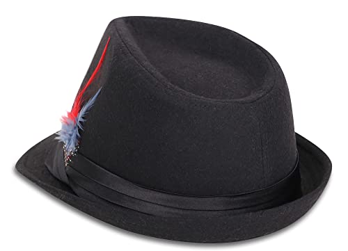 Simplicity Black/Red Fur Fedora Hat For Men Women And Charcoal Grey Unisex Wool Fedora Hat #TOP3