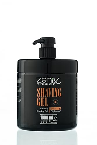 Zenix Gel de afeitar para hombre, 1000 ml, transparente, para un afeitado preciso de los contornos de la barba, deslizamiento óptimo, con dispensador de bomba, aroma Oud