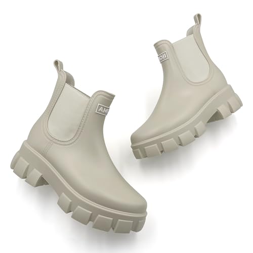 Image of Amoji Unisex Ankle Chelsea Rain Platform Rubber Waterproof Boots 917