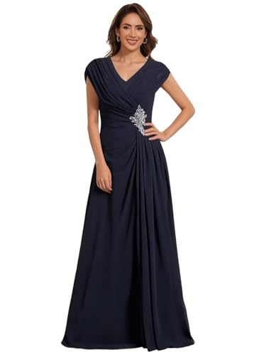 Image of Clothfun Simple V Neck Mother of The Bride Dresses Lace Appliques Chiffon Sleeveless Mother of The Groom Dress CYN014