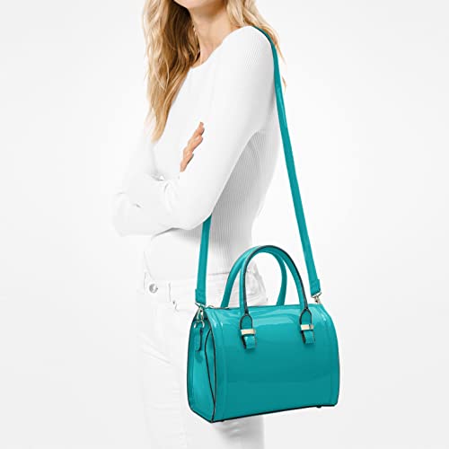 Dasein Shiny Patent Faux Leather Mini Barrel Body Satchel Handbag Shoulder Bag, Small, Blue-New #TOP5