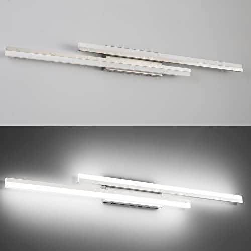 Image of PRESDE 48 inch LED Bathroom Vanity Light, Modern Brushed Nickel Wall Bar Fixture Over Mirror 3CCT