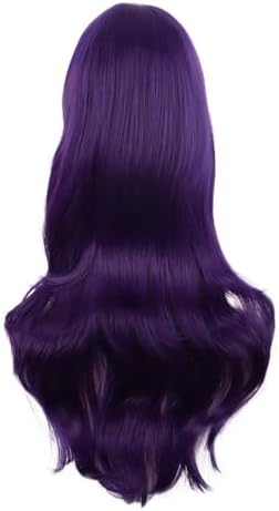 MapofBeauty 28 Inch Side Bangs Long Curly Hair Cosplay Wig,Dark Violet — view 3