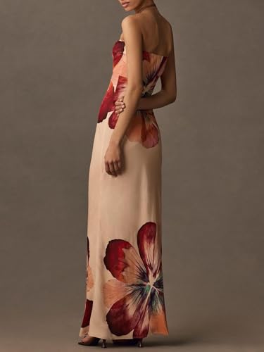 Image of Women Y2k Strapless Maxi Dress Floral Print Tube Long Dress Boho Beach Sundress Going Out Streetwear