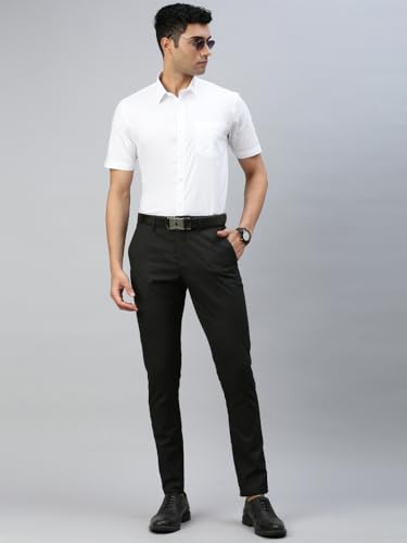 Image of RAMRAJ COTTON Mens Solid Regular Fit Half Sleeve Ethnic White Cotton Shirt