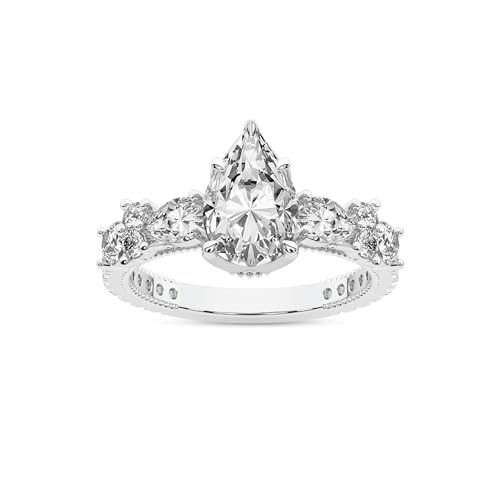 FRIENDLY DIAMONDS Lab Grown Diamond Engagement Ring For Women 0.50-6 Carat IGI Certified | 14K Or 18K White, Yellow Or Rose Gold | Chrizan Round & Pear Side Stone Diamond Ring | FG-VS1-VS2 Quality