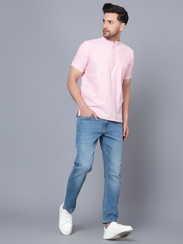 Image of LATEST CHIKAN Men's Cotton Regular Casual Strped Short Kurta Half Sleeves - (SK-LJ.DS.AS)