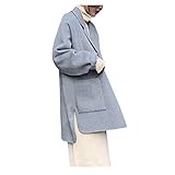 Womens Tops Winter Lapel Wool Coat Trench Jacket Long Sleeve Overcoat Outwear Light Blue