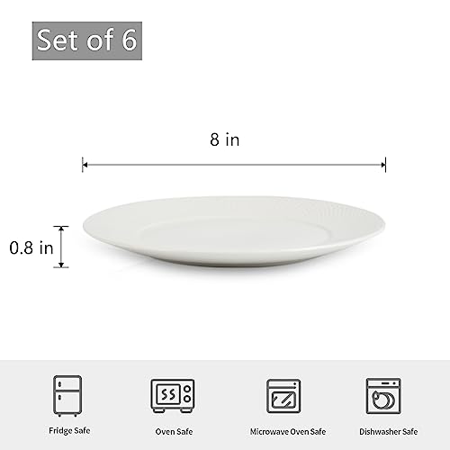 Gsain 8” Embossed Porcelain Lunch Plates, Dishwasher Microwave Oven Safe, Off-White Ceramic Salad Dessert Appetizer Dishes For Kitchen & Restaurant (Set Of 6) … #TOP1