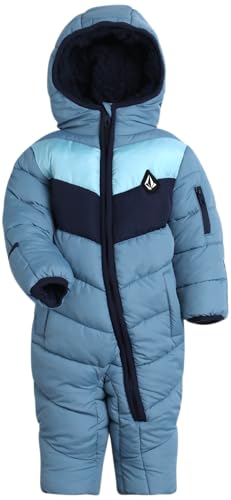 Image of Volcom Boy Baby Snowsuit - Soft Fleece Lined Insulated Pram Infant Snowsuit with Sherpa Lined Hood - Baby Winter Clothes