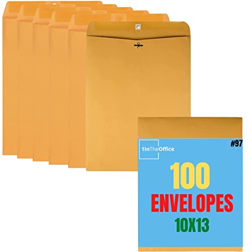 1Intheoffice Manila Envelopes 10X13, Kraft Envelopes #97, Self Seal Envelope, Clasp, Manila, 100 Pack #TOP5