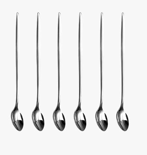 SDMAX Long Handle Stainless Steel Latte Spoons, Silverware Tea Coffee Spoon, Cake Dessert, Hot Chocolate, Espresso, Ice Cream Sundae Spoons, Kitchen Cutlery Set, Dishwasher Safe, 24cm (6 Pcs)