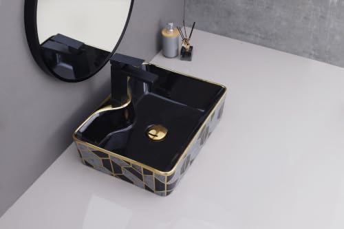 Image of HARDSTONE Black & Gold Ceramic Wash Basin 19x15x5 Inches