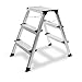 Produktbild STAHLWERK Trittleiter TL-32 ST mit 150 kg Tragkraft und 3 Stufen Aluminium-Leiter | Klappleiter | Klapptritt | Mehrzweckleiter | Haushaltsleiter | Stehleiter mit rutschfesten Sprossen