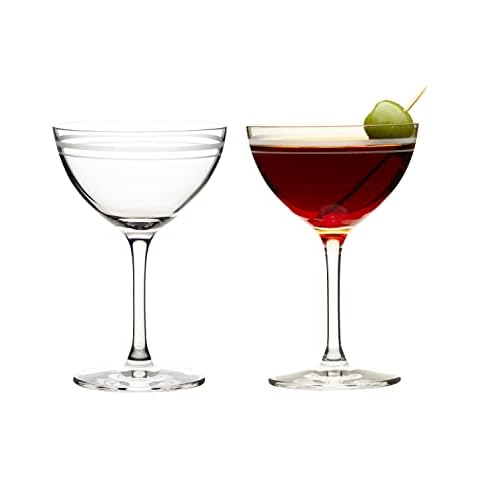 Muldale Nick and Nora Glass Set of 2 Crystal Glass, 125ml - Espresso Martini Glasses for Manhattan, Sherry, Port - Premium Crystal - Coupe Cocktail Glasses Cover