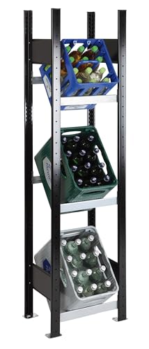 SCHULTE Lagertechnik Grundregal, Getränkekistenregal 1800 x 400 x 300 mm (HxBxT), schwarz/Silber, 3 Ebenen für 3 Getränkekisten