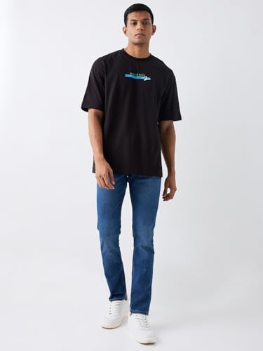 Image of Spykar Men's Oversized Round Neck Half Sleeve Solid Casual T-Shirt