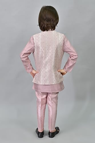 AHHAAAA Ethnic Zari Work Indo-Western Printed Kurta, Waistcoat and Pajama 3-Piece Set for Boys3