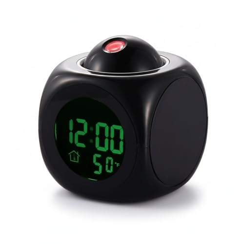 Image of LAZYwindow Digital LED Projection Alarm Clock with Voice Talkback | Adjustable Ceiling Projector & LCD Temperature Display | Night Light & Table Clock for Bedroom (Black)