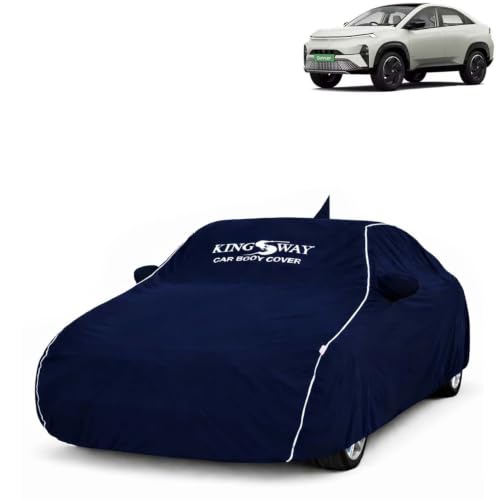 Image of KINGSWAY Super Waterproof Car Cover Only with Tata Curvv EV (Year 2024 Onwards - All Model) | Mirror and Antenna Pockets | All Weather Car Body Cover with Silver Piping | Blue
