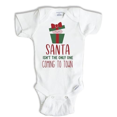 Crazy Daisy Designs Funny Christmas Pregnancy Announcement Bodysuit, Santa Isn't The Only One Coming to Town Baby Reveal (white, 0-3 months)