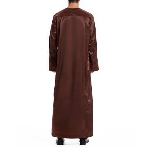 Throbe Islam for Men Long Sleeve 1/4 Zip Up Muslim Thobe Plus Size Casual Middle Eastern Kaftan Eid Prayer Robe3