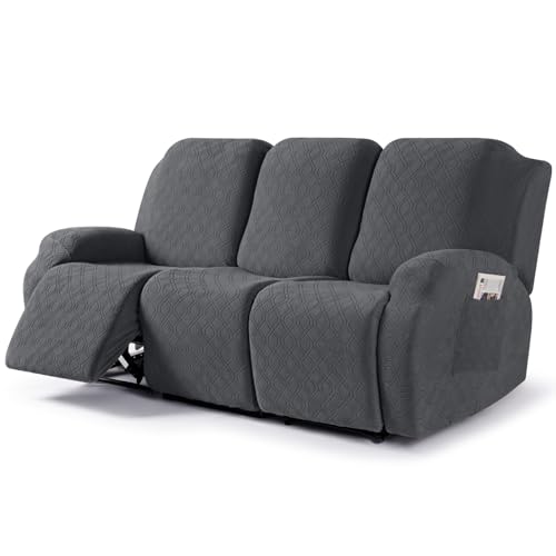 Image of VANSOFY Recliner Covers, 3-Pieces Stretch Reclining Couch Covers with Pockets Reclining Couch Slipcovers 3 Seater Soft Washable Furniture Protector for Dogs Cats(Charcoal Gray)