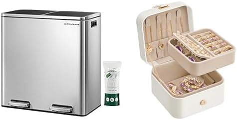 SONGMICS Trash Can, 2 x 8 Gallon (2 x 30 L) Garbage Can for Kitchen, Jewelry Box, Travel Jewelry Case, ULTB60NL and UJBC185W03