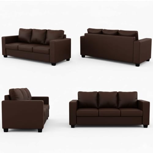 Image of FURNY Harloy 3 Seater Leatherette Sofa Set (Brown) in Premium Finish | Durable Comfort | Ideal for Living Room