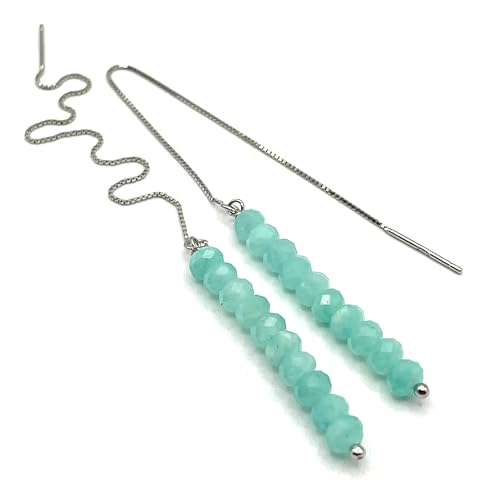 Boucles d'oreilles en argent 925 et amazonite turquoise véritable fabriquées en Italie - 4
