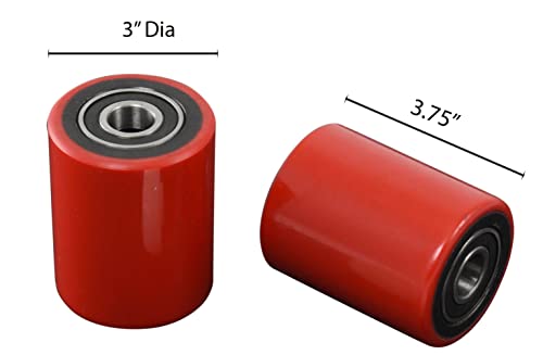 Image of Pallet Jack /Truck Load Wheels Set (2 pcs) 3 inch x 3.75 inch with Bearings ID 20mm Poly Tread Red